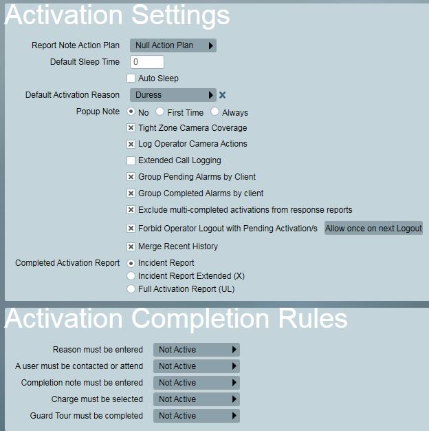 Activation Settings