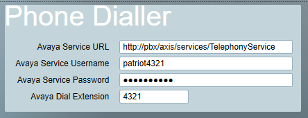 Patriot Workstation Settings - Avaya Phone Dialler