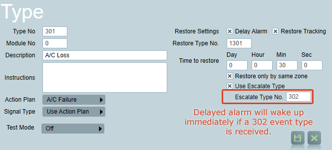 Type settings screen showing Auto Alarm settings