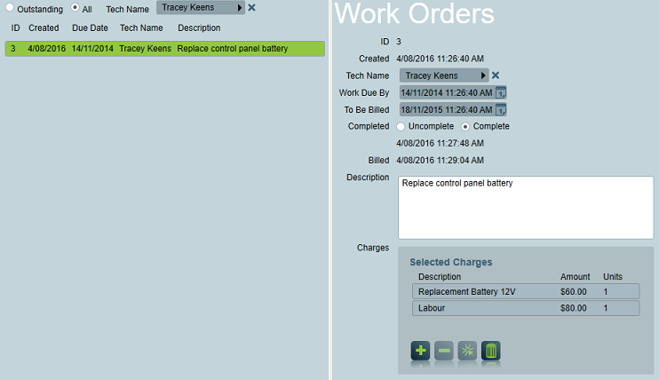 Work order charged