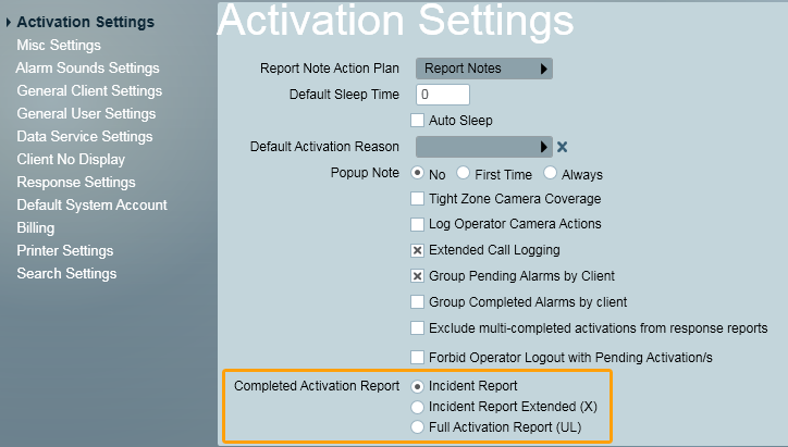 Default Activation Report Type