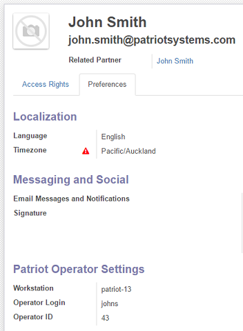 Odoo users should be linked to Patriot operators