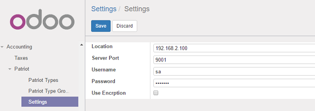 Patriot server connection settings must be set in the Patriot Odoo module settings