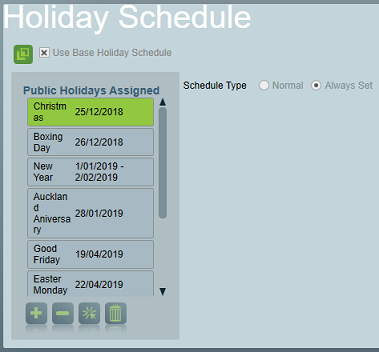 Base linked public holidays and schedule