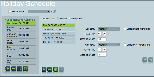 Client default public holiday schedule