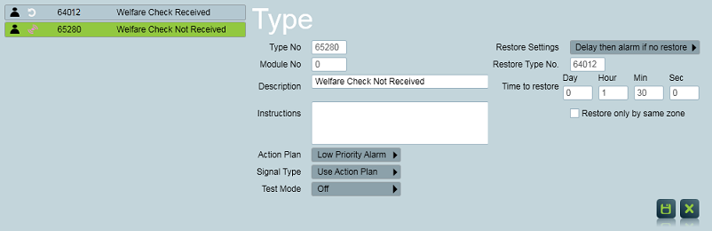 Welfare check received event type setup