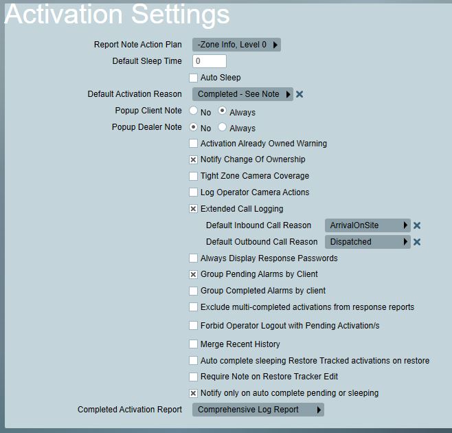 Activation Settings
