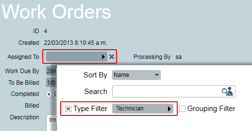 Work Order Filter