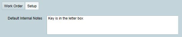 Setup tab for Work Order