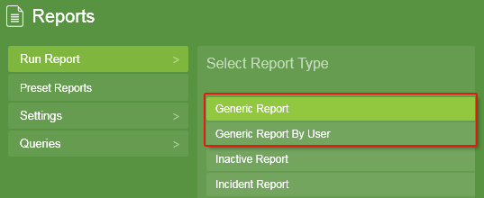 Generic Reports from Report menu