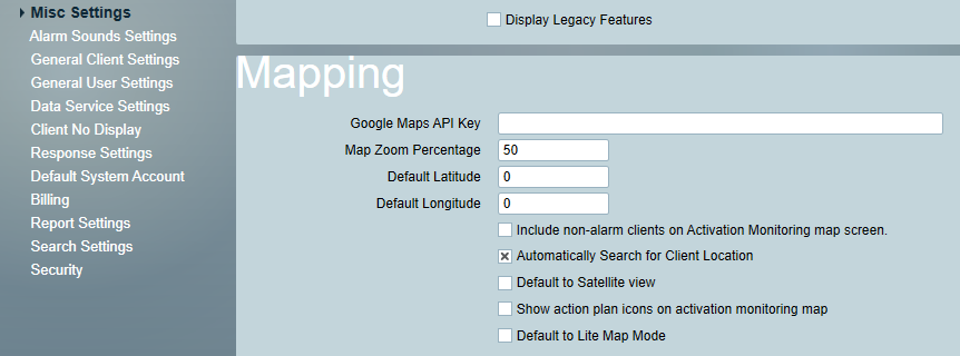 Internet Mapping Settings
